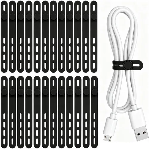 Vista 16 de Donruby 30 bridas de silicona para cables, reutilizables y lavables, con hebillas de bloqueo ajustables, correas de gestión de cables de alta