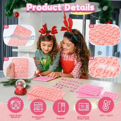 Vista 3 de 6 PIEZAS Moldes de Chocolate, Letras Números Moldes de Chocolate de Silicona Reutilizables Moldes de Dulces del Alfabeto con Feliz Cumpleaños