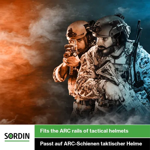 Vista 3 de Sordin Supreme Pro-X Slim Active Ear Defenders - Compatible con ARC Rail - Banda de cuero y kits de espuma - Orejeras naranjas