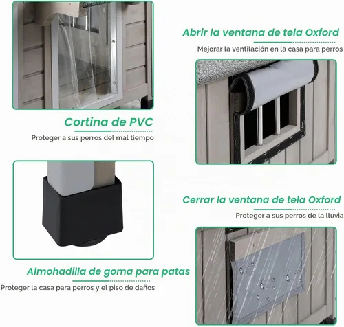 Vista 5 de PetsCosset Casa para perros al aire libre de 20.5 pulgadas de largo con techo de asfalto impermeable para perros pequeños a medianos, perrera grande