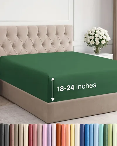 Vista 38 de Sábana bajera ajustable extra profunda Twin XL – Sábana bajera individual de lujo de hotel solamente – Se adapta fácilmente a colchones de 18 a 24