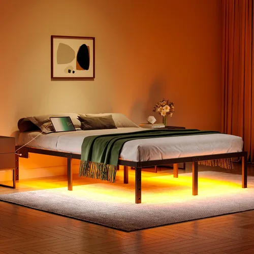 Vista 8 de HAVONIZD Marco de Cama Full con Luces LED y Estación de Carga - Marco de Cama de Plataforma de Metal Resistente de 18 Pulgadas Sin Necesidad