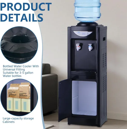 Vista 4 de Dispensador de agua enfriador, dispensador de agua de carga superior para agua caliente y fría, dispensador de agua de 5 galones con cerradura