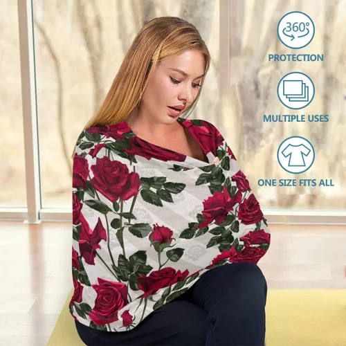 Vista 4 de Funda de lactancia para asiento de automóvil para bebé, toldo para asiento de automóvil (flores de rosa roja)