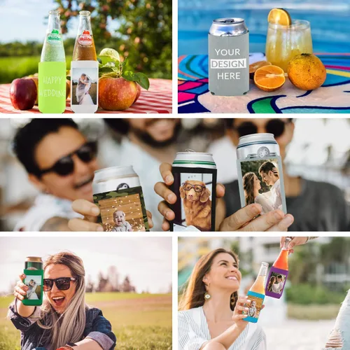 Vista 7 de Enfriadores de cerveza personalizados personalizados con foto imagen logotipo texto personalizado 1-150pcs soporte de latas a granel manga aislante
