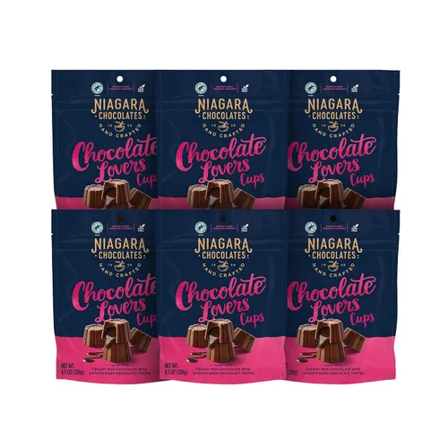 Vista 9 de Niagara Chocolates Tazas de mantequilla de maní de chocolate con leche, paquete de 4 bolsas de pie (4.5 onzas), sin OMG, chocolate premium, hechas a