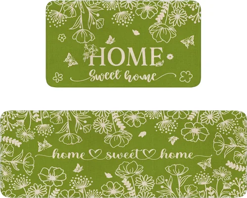 Vista 13 de Juego de 2 tapetes y tapetes de cocina con diseño floral de primavera, diseño floral de acuarela para piso, decoración de fregadero de cocina