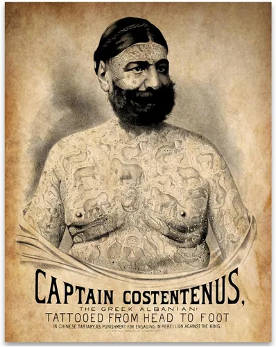 Vista 6 de Tattoo Decor - The Tattooed Man - Captain Costentenus - 11x14 Framed Art Print - Perfect Tattoo Shop Decor, Tattoo Artist Gifts, Tattoo Sign and