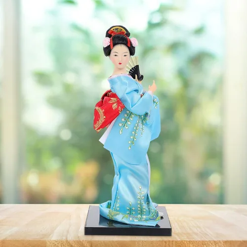Vista 8 de HEALLILY Figura japonesa de Geisha con adornos de abanico, estatua asiática, kimono, escultura, manualidades, coleccionables, para el hogar, mesa