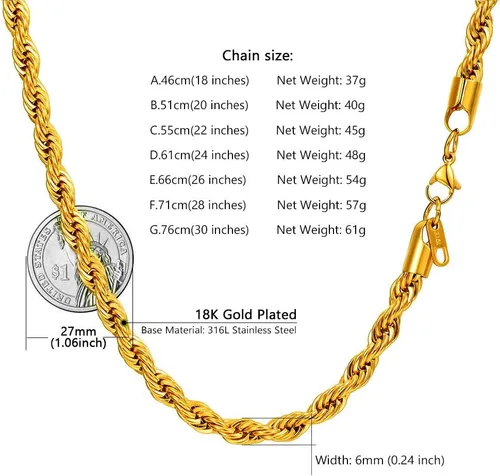 Vista 5 de PROSTEEL Collar de cadena de acero inoxidable para hombres y mujeres, cadena de trigocadena de cuerdacadena de caja, negroplatatono dorado, ancho