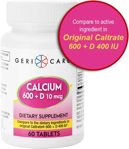 Vista 6 de GeriCare Calcio 600mg - Vitamina D 10mcg Tabletas - Salud ósea - Suplemento nutricional, 60 unidades (paquete de 1)