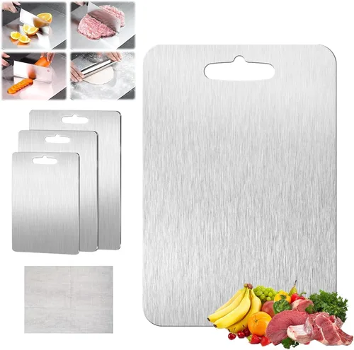 Vista 2 de Tabla de cortar de titanio, tabla de cortar de titanio 100% puro para cocina, antiadherente, de doble cara y de grado alimenticio, tablas de cortar