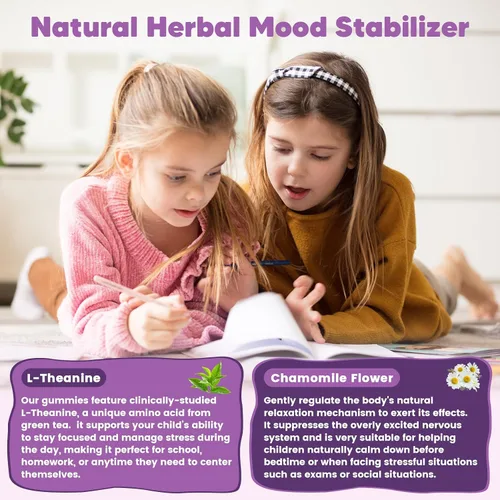 Vista 3 de Gomitas de glicinato de magnesio para niños y adultos, suplemento de magnesio de 400/200 mg con L-teanina, manzanilla, D3 y K2, gomitas para dormir