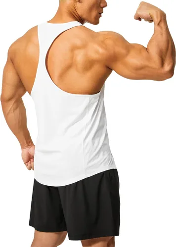 Vista 4 de DEMOZU Camiseta sin mangas para hombre con espalda en Y para culturismo, entrenamiento muscular, atletismo, correr, playa, gimnasio, paquete de 1