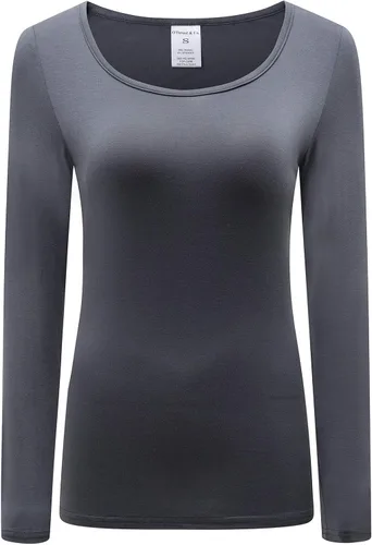 Vista 19 de OThread & Co. Camiseta de manga larga con cuello redondo para mujer, capa básica, de elastano Albaricoque