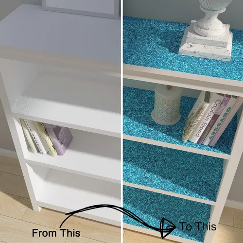 Vista 6 de Decotalk Papel tapiz azul con purpurina para pegar y despegar con purpurina de 17.7 x 120 pulgadas, papel de pared azul brillante para paredes