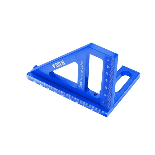 Vista 2 de Regla triangular de 45/90 grados, aleación de aluminio, 4.41 pulgadas, azul