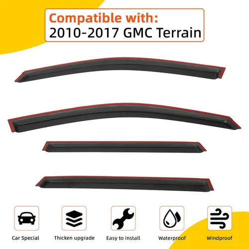 Vista 2 de 4 piezas de viseras de ventana con protector de lluvia y tintado ahumado compatible con 2010-2017 Terrain, deflector de ventilación adhesivo