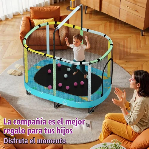 Vista 5 de Lamerge Kids Trampoline, Toddler Bouncing Trampoline with Safety Enclosure Net, ASTM-Approved, 500lbs Capacity, Ages 1-8, Adjustable Handrail