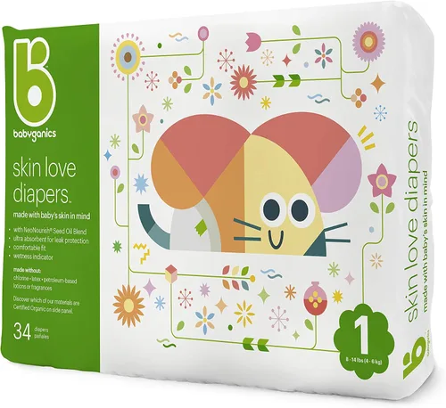 Vista 2 de Babyganics Pañales, talla 1, 34 unidades, pañales ultra absorbentes, 2 paquetes