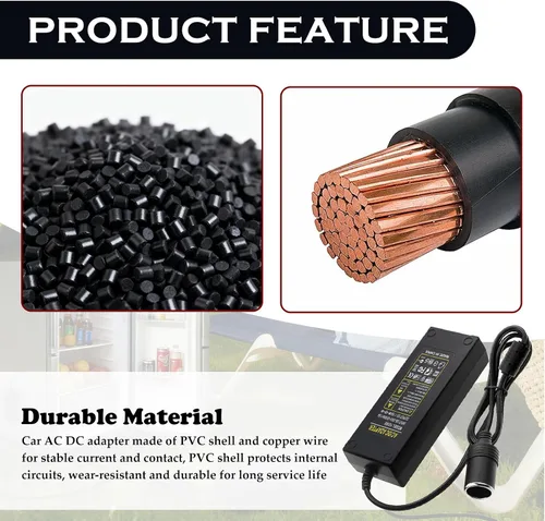 Vista 3 de Convertidor de 3 pines de 110V a 12V, convertidor de 120W 10A CA a CC, adaptador de encendedor de cigarrillos a enchufe de pared, adaptador de CA CC