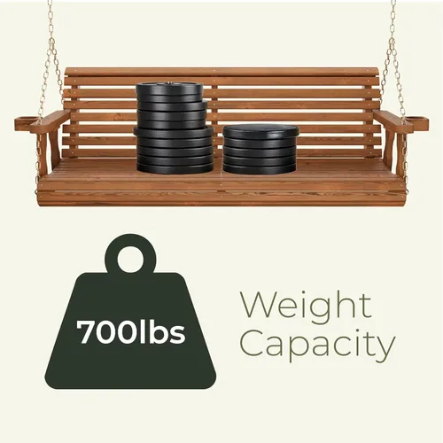 Vista 3 de Columpio Amish resistente para terraza (800 lb) con cadenas para colgar y posavasos Tinte negro semisólido