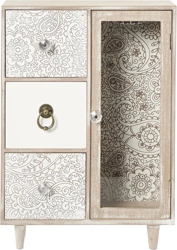 Vista 4 de Deco 79 Joyero floral de madera de 3 cajones 11 x 5 x 15 pulgadas marrón claro
