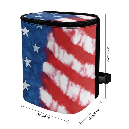 Vista 6 de Talayituse Cubo de basura para automóvil con estampado de bandera estadounidense, cubo de basura portátil ajustable con tapa, bolsa colgante