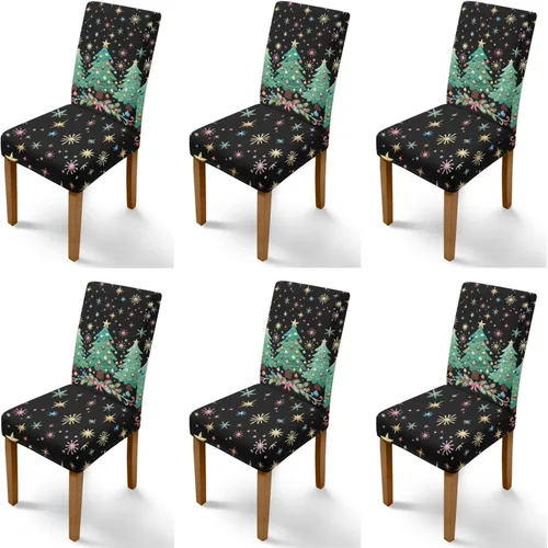 Vista 110 de Rnyleeg Fundas navideñas para sillas de comedor, fundas de asiento de comedor con estampado de campanas brillantes, juego de 1 funda suave y lavable