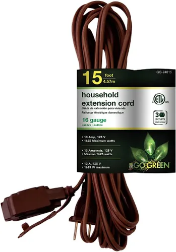 Vista 20 de Go Green Power Inc. Cable de extensión para el hogar de 16/2 de 6 pies con 3 tomas, color marrón, discreto, sin torceduras, cubiertas de seguridad