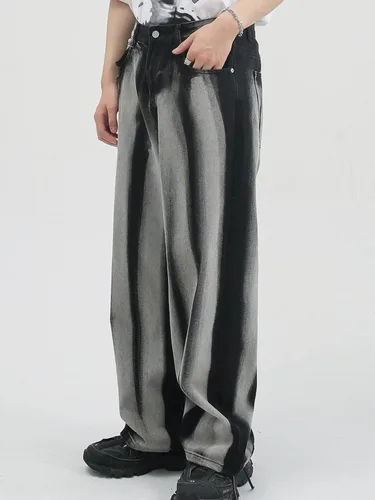 Vista 3 de Harajuku Hip Hop - Pantalones de mezclilla para hombre, ropa urbana con diseño de llama, cruz, bloques de color, pantalones casuales, pantalones