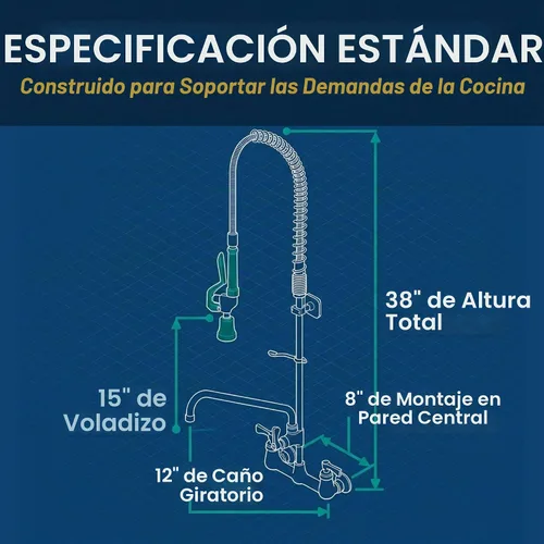 Vista 3 de Krowne 17 - 109WL - Montaje central de pared para pre-enjuague con llave complementaria de 8 pulgadas, boquilla de 12 pulgadas, bajo en plomo