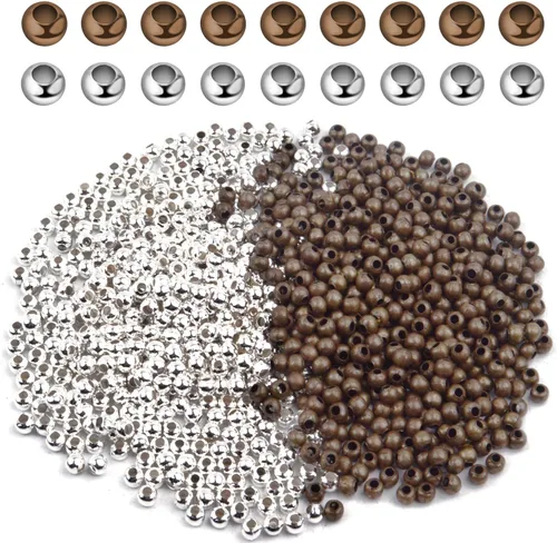 Vista 10 de Aylifu 2250 cuentas de tubo para hacer joyas, extremos redondos y sueltos, cuentas espaciadoras de metal para hacer joyas, 2 tamaños, 6