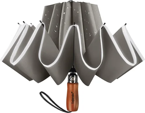 Vista 16 de Lejorain Golf Large Inverted Umbrella - Black Big Windproof Heavy Duty Upside Down 46/50/54 Inch Compact Reverse Car Automatic Folding Reflective