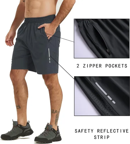Vista 4 de Pantalones cortos deportivos de senderismo para hombre, de 7 pulgadas, de secado rápido, ligeros, para entrenamiento, correr, gimnasio, deportes