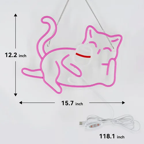 Vista 5 de Letrero de neón para decoración de pared, bonita luz nocturna de neón de gato para dormitorio, letrero con luz LED, regalos para niños y niñas