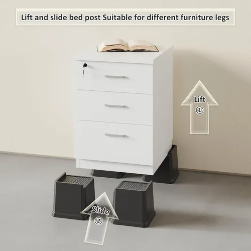 Vista 6 de Elevadores de Cama de 4 Pulgadas de Servicio Pesado Paquete de 9 Elevadores de Muebles de Cama en Forma de L de Gran Tamaño Elevan 1,500 lbs