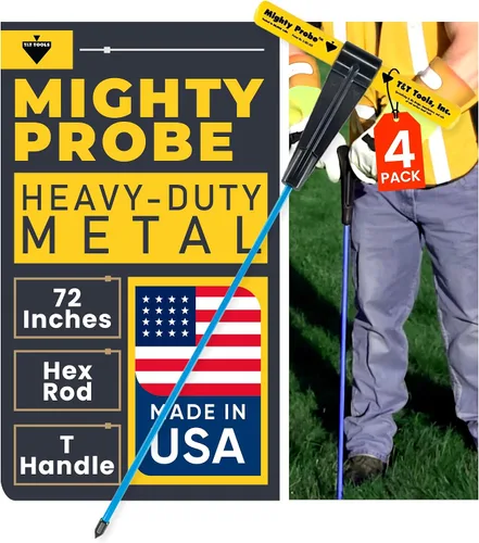 Vista 23 de T&T Tools Mighty Probe - Sonda de suelo de metal aislada, 60 pulgadas de largo, con varilla redonda hexagonal de metal de 3/8 pulgadas, varilla