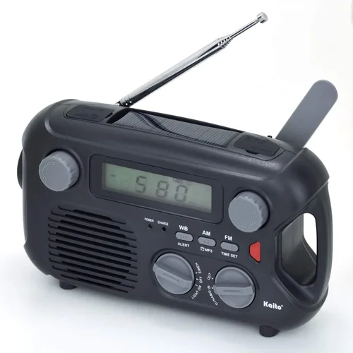 Vista 2 de Kaito Radio de emergencia KA580 Digital Solar Dynamo Crank Wind Up AM/FM y NOAA receptor de radio meteorológico con alerta en tiempo real, Negro