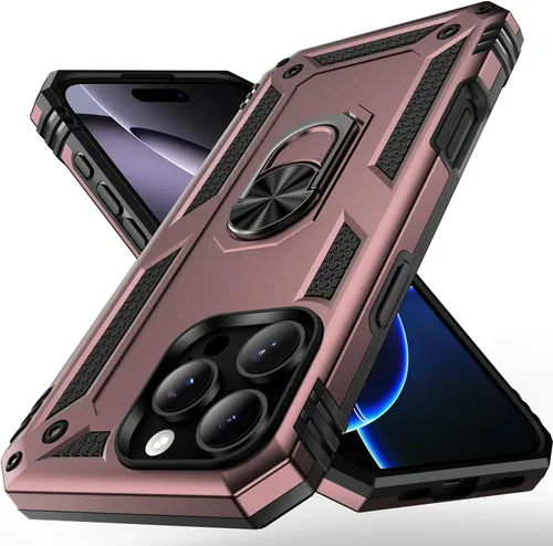 Vista 13 de Korecase Funda de teléfono para iPhone 16 con anillo de soporte, grado militar, a prueba de golpes, cuerpo completo, protección resistente para Negro