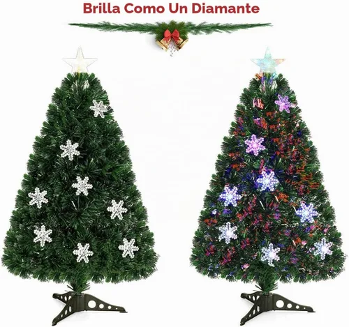 Vista 5 de Goplus Árbol de Navidad artificial de fibra óptica preiluminado de 3 pies, con luces LED multicolor y copos de nieve (3 pies)