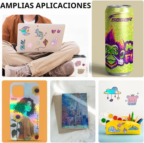 Vista 4 de Papel adhesivo holográfico para impresora de inyección de tinta y láser, 8.5 x 11 pulgadas, vinilo imprimible, autoadhesivo, impermeable, arcoíris 4