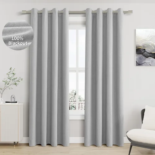 Vista 85 de Beige White Linen Blackout Curtains 90 Length 2 Panels Set for Living Room Bedroom, 100% Black Out Thermal Insulated Linen Drapes, Room Darkening