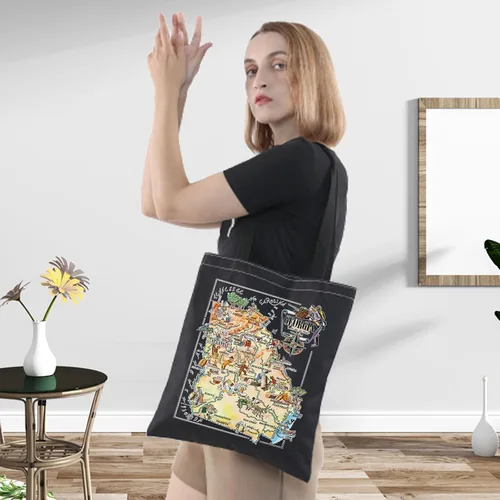 Vista 5 de LEVLO Fun State Map Of Georgia Tote Bag Georgia Travel Souvenir Gift 1940's Georgia Cartoon Illustration Shoulder Bag