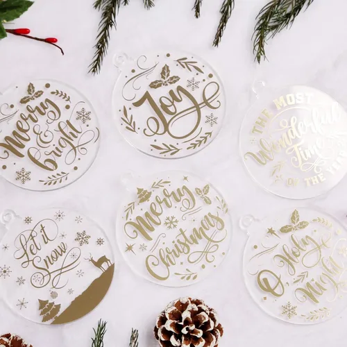 Vista 7 de UNIQOOO Juego de 12 adornos dorados de Navidad 2025, decoraciones para árbol de Navidad, ideas de regalo, adornos de acrílico transparente con 6
