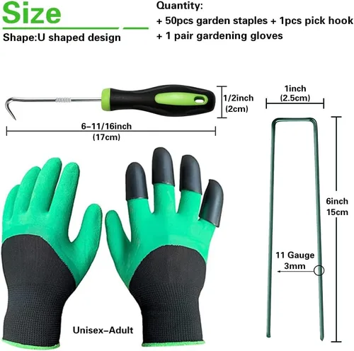 Vista 2 de Bakulyor 50 piezas de grapas verdes para paisajismo de 15 cm, estacas de césped artificial para jardín, calibre 11, grapas galvanizadas para césped