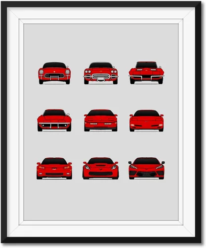Vista 16 de Custom Car Posters Póster hecho a mano compatible con Chevy Corvette Generations e impresión de C1 C2 C3 C4 C5 C6 C7 C8 – Multi, impresión metálica