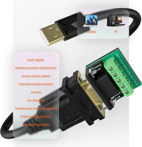 Vista 2 de Cable adaptador de puerto serie USB a RS485/RS422 con chip FTDI compatible con Windows 11 10 8 7 XP Mac 6 pies