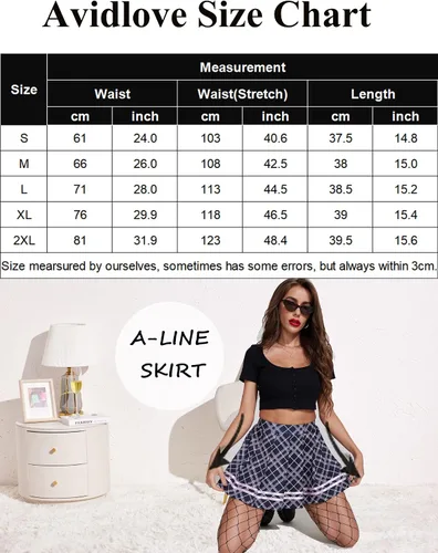 Vista 6 de Avidlove Falda plisada para mujer, uniforme escolar, minifalda plisada para animar