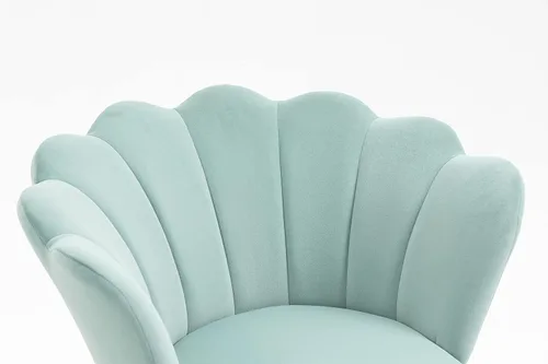 Vista 9 de Silla cómoda de oficina en casa con ruedas, linda silla de escritorio ajustable de terciopelo con respaldo de concha marina moderna giratoria